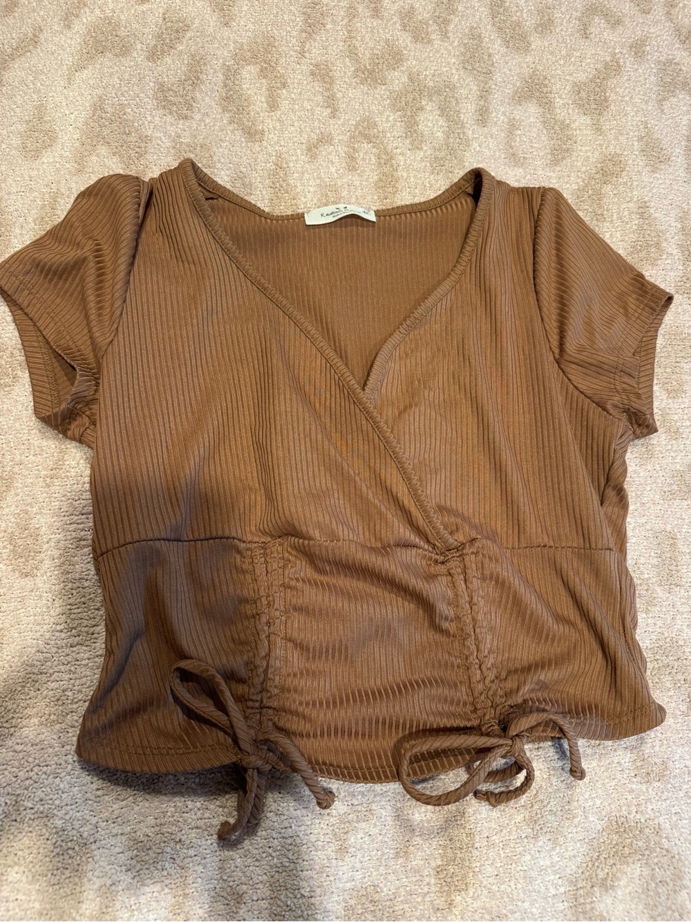 Ribbed Brown Wrap Crop Top